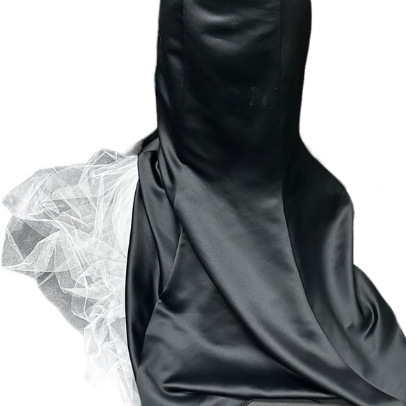 Jesssica McClintock for Gunne Sax Black Satin Cocktail Dress White Tulle Size 7 - Picture 6 of 13